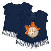 Houston Astros Tiny Turnip Girls Youth Baseball Bow Fringe T-Shirt - Navy - MLB Lifestyle