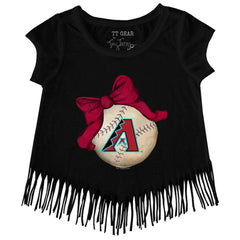 Arizona Diamondbacks Tiny Turnip Girls Youth Baseball Bow Fringe T-Shirt - Black - MLB Sale