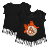 Baltimore Orioles Tiny Turnip Girls Youth Baseball Bow Fringe T-Shirt - Black - MLB Online