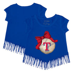 Texas Rangers Tiny Turnip Girls Youth Baseball Bow Fringe T-Shirt - Royal - MLB on Sale