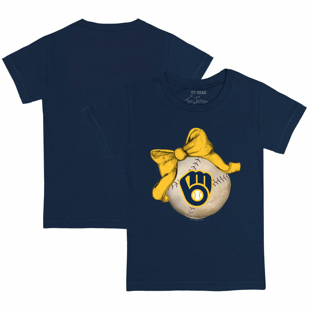 Milwaukee Brewers Tiny Turnip Youth Baseball Bow T-Shirt - Navy - MLB Discount