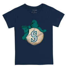 Seattle Mariners Tiny Turnip Youth Baseball Bow T-Shirt - Navy - MLB on Sale