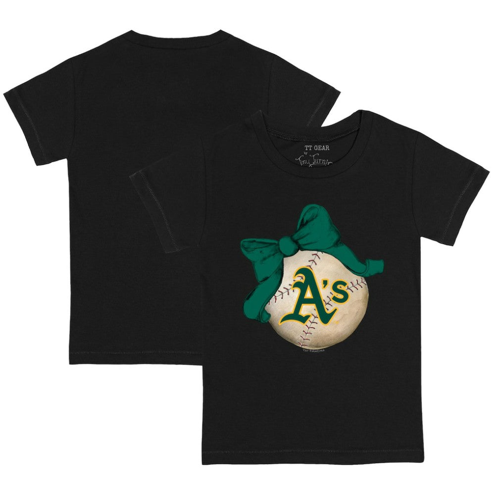 Athletics Tiny Turnip Youth Baseball Bow T-Shirt - Black - MLB Sale