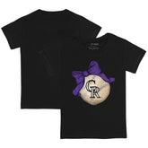 Colorado Rockies Tiny Turnip Youth Baseball Bow T-Shirt - Black - MLB on Sale
