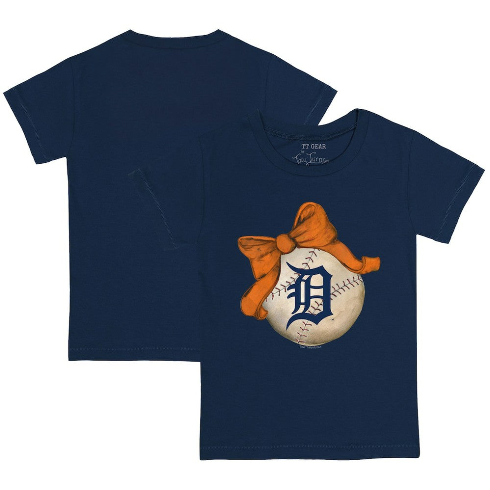 Detroit Tigers Tiny Turnip Youth Baseball Bow T-Shirt - Navy - MLB Online