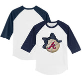 Atlanta Braves Tiny Turnip Youth Baseball Bow 3/4-Sleeve Raglan T-Shirt - White/Navy - MLB Lifestyle