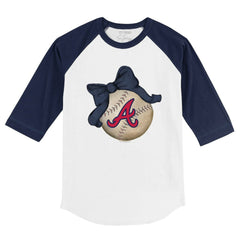 Atlanta Braves Tiny Turnip Youth Baseball Bow 3/4-Sleeve Raglan T-Shirt - White/Navy - MLB Lifestyle