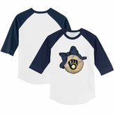 Milwaukee Brewers Tiny Turnip Youth Baseball Bow 3/4-Sleeve Raglan T-Shirt - White/Navy - MLB Sale