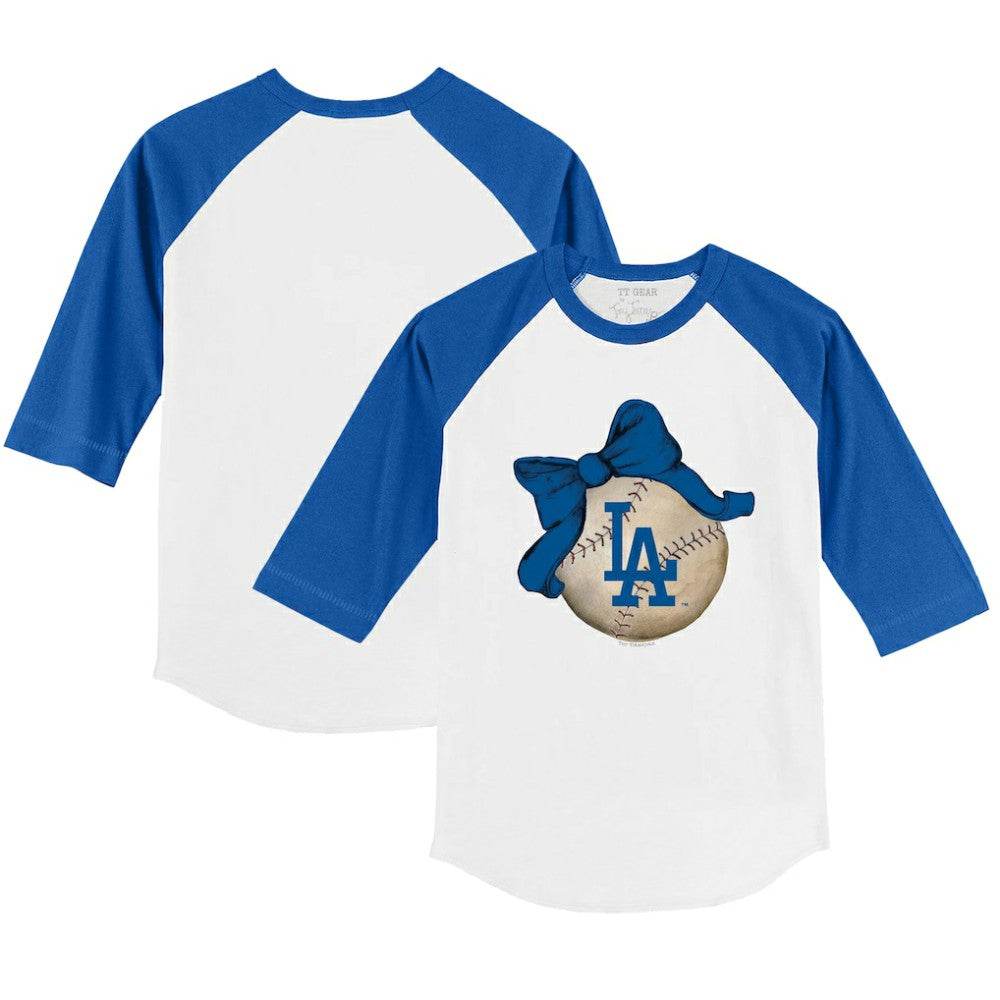 Los Angeles Dodgers Tiny Turnip Youth Baseball Bow 3/4-Sleeve Raglan T-Shirt - White/Royal - MLB Sale