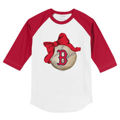 Boston Red Sox Tiny Turnip Youth Baseball Bow 3/4-Sleeve Raglan T-Shirt - White/Red - MLB on Sale