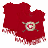 Cincinnati Reds Tiny Turnip Girls Youth Baseball Cross Bats Fringe T-Shirt - Red - MLB Sale