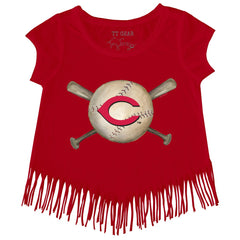 Cincinnati Reds Tiny Turnip Girls Youth Baseball Cross Bats Fringe T-Shirt - Red - MLB Sale