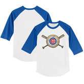 Chicago Cubs Tiny Turnip Youth Baseball Cross Bats 3/4-Sleeve Raglan T-Shirt - White/Royal - MLB Lifestyle