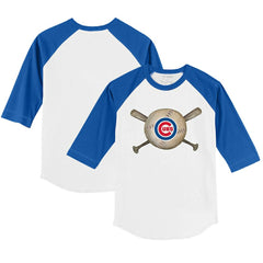 Chicago Cubs Tiny Turnip Youth Baseball Cross Bats 3/4-Sleeve Raglan T-Shirt - White/Royal - MLB Lifestyle