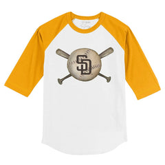 San Diego Padres Tiny Turnip Youth Baseball Cross Bats 3/4-Sleeve Raglan T-Shirt - White/Gold - MLB Sale