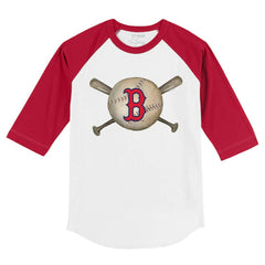 Boston Red Sox Tiny Turnip Youth Baseball Cross Bats 3/4-Sleeve Raglan T-Shirt - White/Red - MLB Lifestyle