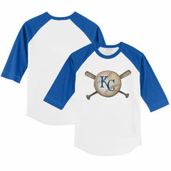Kansas City Royals Tiny Turnip Youth Baseball Cross Bats 3/4-Sleeve Raglan T-Shirt - White/Royal - MLB Sale