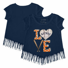 Houston Astros Tiny Turnip Girls Youth Baseball Love Fringe T-Shirt - Navy - MLB Discount