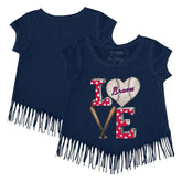 Atlanta Braves Tiny Turnip Girls Youth Baseball Love Fringe T-Shirt - Navy - MLB on Sale