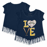 Milwaukee Brewers Tiny Turnip Girls Youth Baseball Love Fringe T-Shirt - Navy - MLB Lifestyle