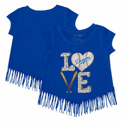 Los Angeles Dodgers Tiny Turnip Girls Youth Baseball Love Fringe T-Shirt - Royal - MLB Lifestyle