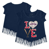 Cleveland Guardians Tiny Turnip Girls Youth Baseball Love Fringe T-Shirt - Navy - MLB Sale