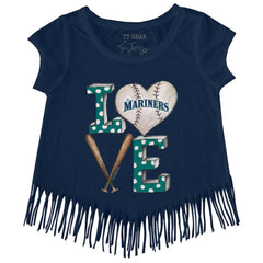 Seattle Mariners Tiny Turnip Girls Youth Baseball Love Fringe T-Shirt - Navy - MLB Online