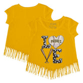San Diego Padres Tiny Turnip Girls Youth Baseball Love Fringe T-Shirt - Gold - MLB Sale