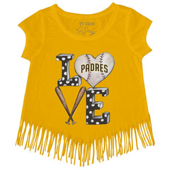 San Diego Padres Tiny Turnip Girls Youth Baseball Love Fringe T-Shirt - Gold - MLB Sale