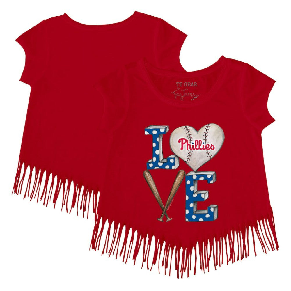 Philadelphia Phillies Tiny Turnip Girls Youth Baseball Love Fringe T-Shirt - Red - MLB Online
