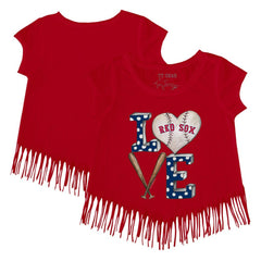 Boston Red Sox Tiny Turnip Girls Youth Baseball Love Fringe T-Shirt - Red - MLB Discount