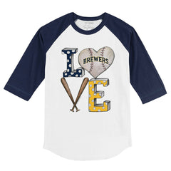 Milwaukee Brewers Tiny Turnip Youth Baseball Love 3/4-Sleeve Raglan T-Shirt - White/Navy - MLB Online
