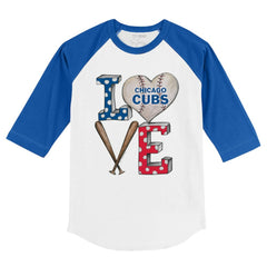Chicago Cubs Tiny Turnip Youth Baseball Love 3/4-Sleeve Raglan T-Shirt - White/Royal - MLB Sale