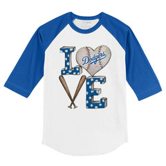 Los Angeles Dodgers Tiny Turnip Youth Baseball Love 3/4-Sleeve Raglan T-Shirt - White/Royal - MLB Lifestyle