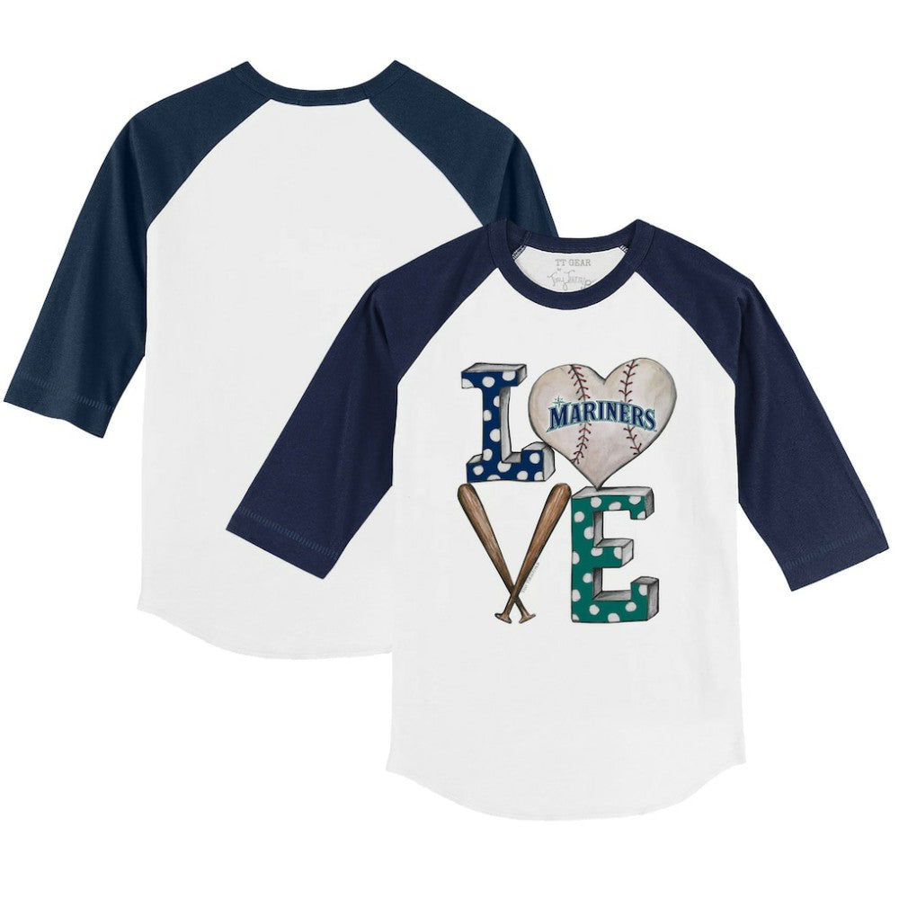 Seattle Mariners Tiny Turnip Youth Baseball Love 3/4-Sleeve Raglan T-Shirt - White/Navy - MLB Lifestyle