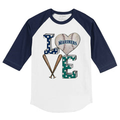 Seattle Mariners Tiny Turnip Youth Baseball Love 3/4-Sleeve Raglan T-Shirt - White/Navy - MLB Lifestyle