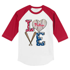 Philadelphia Phillies Tiny Turnip Youth Baseball Love 3/4-Sleeve Raglan T-Shirt - White/Red - MLB Lifestyle