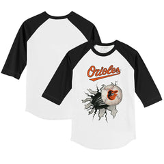 Baltimore Orioles Tiny Turnip Youth Baseball Tear 3/4-Sleeve Raglan T-Shirt - White/Black - MLB Sale
