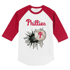 Philadelphia Phillies Tiny Turnip Youth Baseball Tear 3/4-Sleeve Raglan T-Shirt - White/Red - MLB Lifestyle
