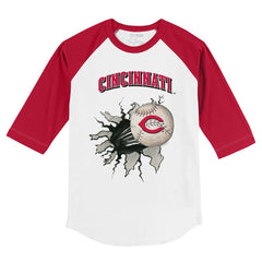 Cincinnati Reds Tiny Turnip Youth Baseball Tear 3/4-Sleeve Raglan T-Shirt - White/Red - MLB Discount