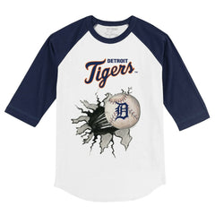Detroit Tigers Tiny Turnip Youth Baseball Tear 3/4-Sleeve Raglan T-Shirt - White/Navy - MLB Sale
