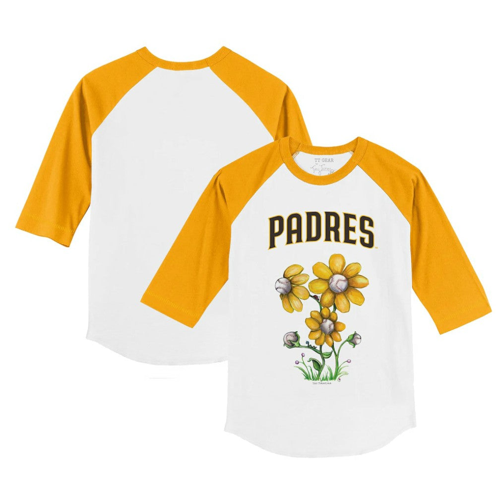 San Diego Padres Tiny Turnip Youth Blooming Baseballs 3/4-Sleeve Raglan T-Shirt - White/Gold - MLB on Sale