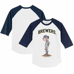 Milwaukee Brewers Tiny Turnip Youth Bubbles 3/4-Sleeve Raglan T-Shirt - White/Navy - MLB Lifestyle