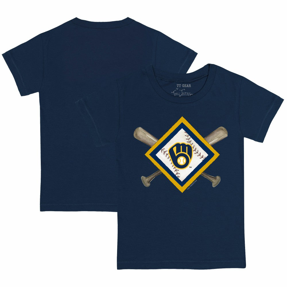 Milwaukee Brewers Tiny Turnip Youth Diamond Cross Bats T-Shirt - Navy - MLB Sale