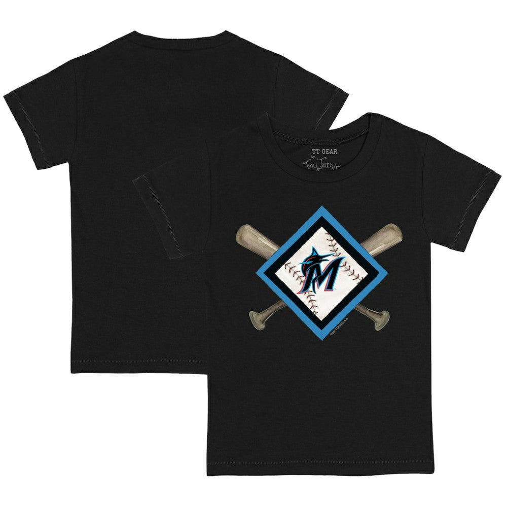 Miami Marlins Tiny Turnip Youth Diamond Cross Bats T-Shirt - Black - MLB Lifestyle