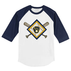 Milwaukee Brewers Tiny Turnip Youth Diamond Cross Bats 3/4-Sleeve Raglan T-Shirt - White/Navy - MLB on Sale