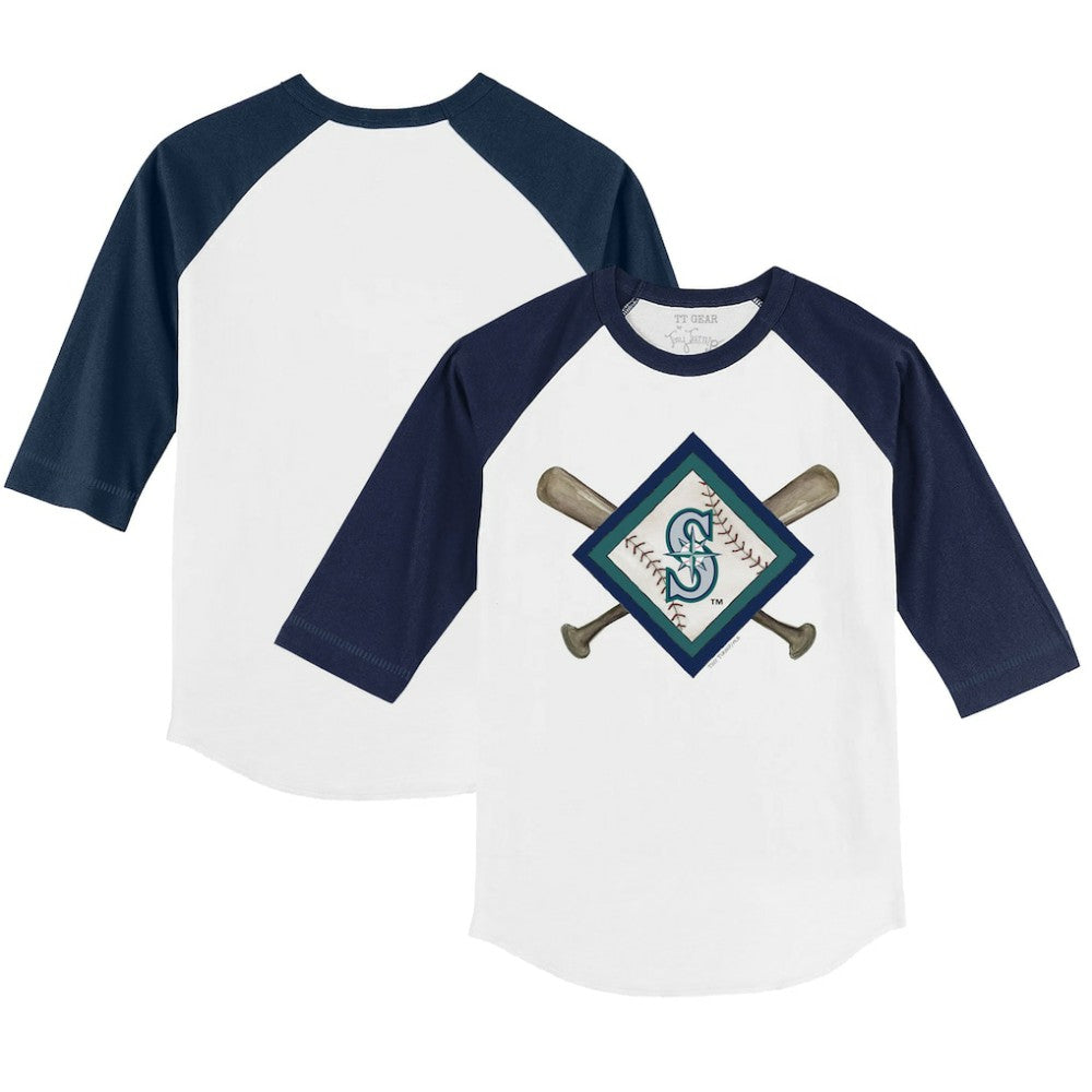 Seattle Mariners Tiny Turnip Youth Diamond Cross Bats 3/4-Sleeve Raglan T-Shirt - White/Navy - MLB Online