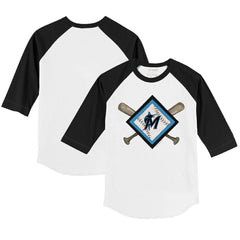 Miami Marlins Tiny Turnip Youth Diamond Cross Bats 3/4-Sleeve Raglan T-Shirt - White/Black - MLB Lifestyle
