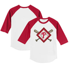 Philadelphia Phillies Tiny Turnip Youth Diamond Cross Bats 3/4-Sleeve Raglan T-Shirt - White/Red - MLB Sale