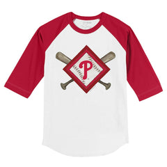 Philadelphia Phillies Tiny Turnip Youth Diamond Cross Bats 3/4-Sleeve Raglan T-Shirt - White/Red - MLB Sale